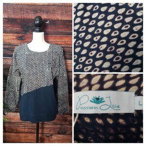 NWT Passion Lilie Indra Sweater Top L Blue Teardrop Organic Cotton